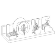 Rendering of architectural seating in shape of word "LOVE"